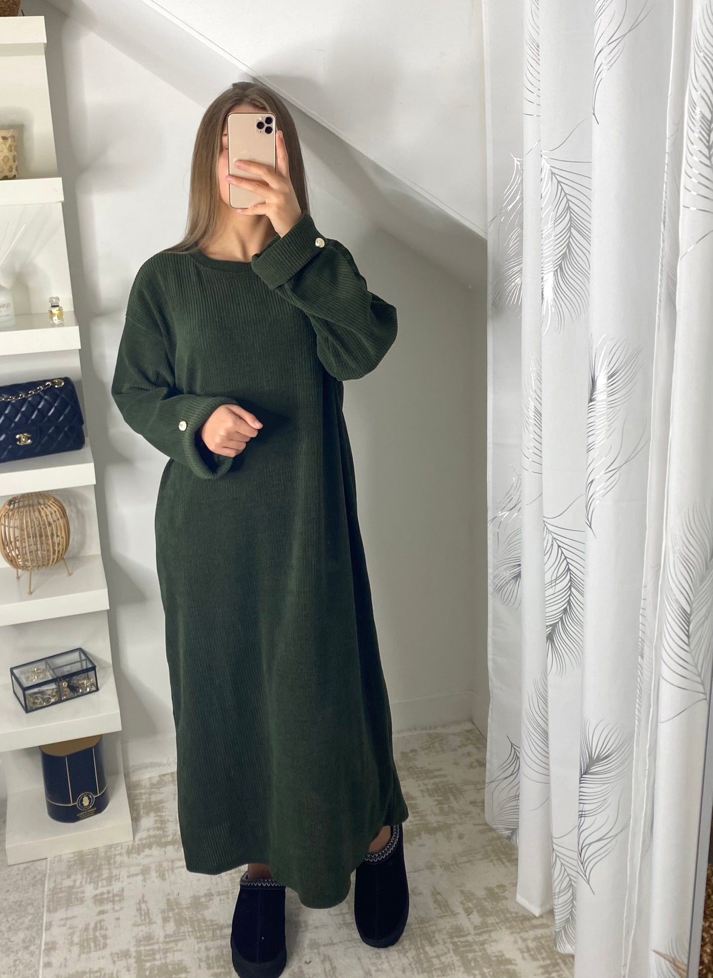 Robe velours kaki