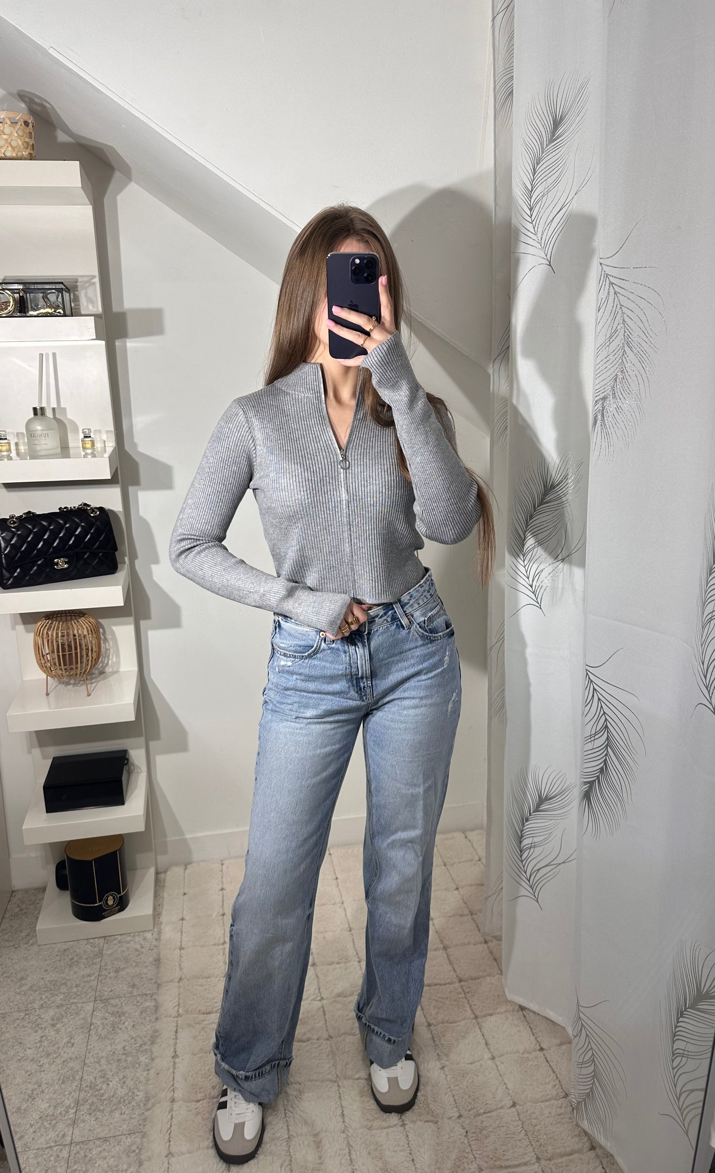 Haut a zip gris